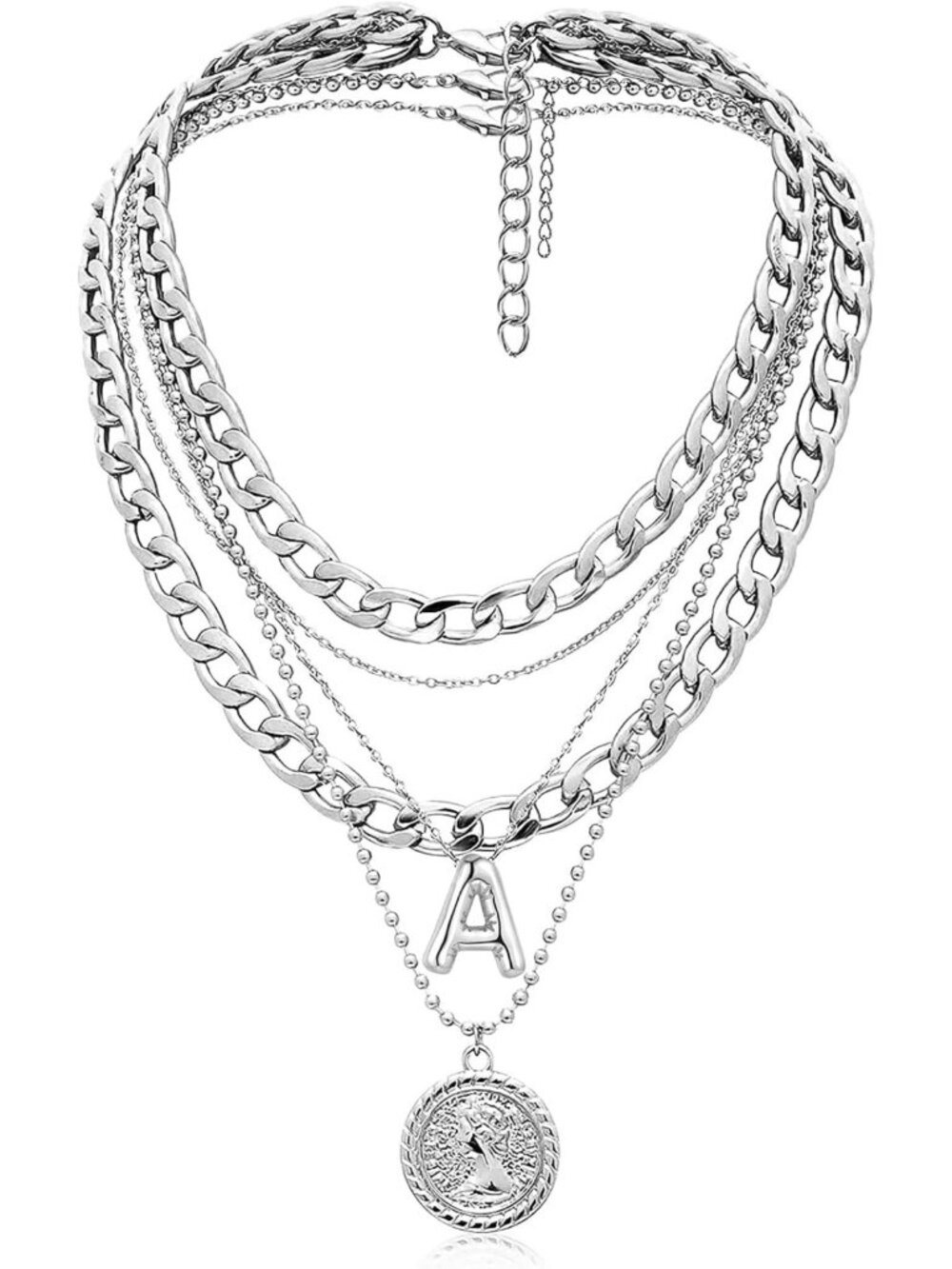 Trendy Layered Initial Coin Pendant Necklace | Dainty Chunky Chain Choker